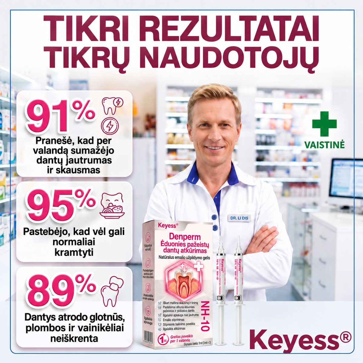🍟🍟Keyess® DenPerm ėduonies pažeidimus atkuriantis natūralaus emalio užpildymo gelis